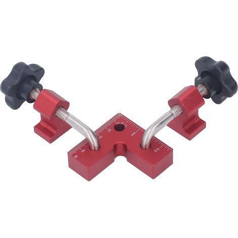2 équerres de calage 90° + 4 serre-joints réglables, outil menuisier aluminium rouge pour meubles, tiroirs, cadres photo (1/5)