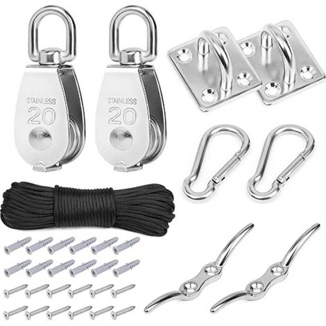 Kit Carrucola In Acciaio Inox Con Fune 20 M – Resistente E Completo Di Accessori