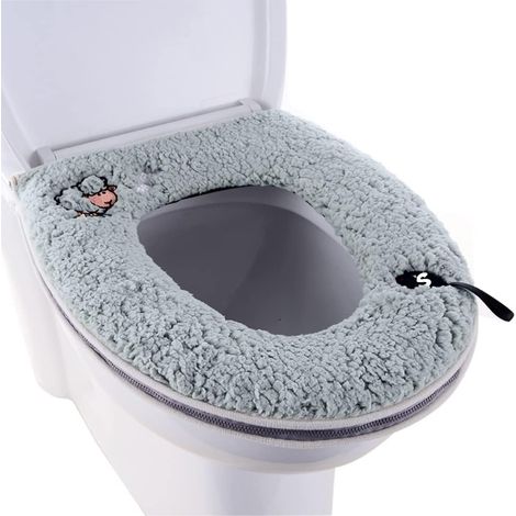 1 Housse De Siège Toilette Fermeture Éclair Poignée Polyester Sherpa Imperméable Salle De Bain (1/5)