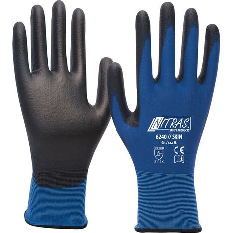 Guantes Nitras Piel talla 10 azul / negro EN 388 PSA II nailon con PU NITRAS (Por 12)