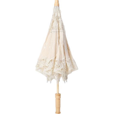 Parasol blanc en dentelle brodée à la main, idéal pour les photos de mariage et de mariée (taille L). (1/5)