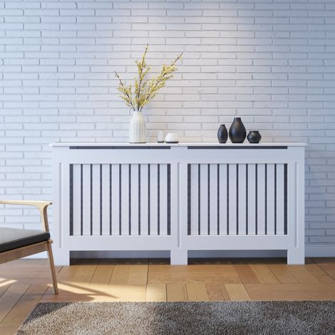 Heizkörper Abdeckung SONNI HeizkörperAbdeckung Weiß Heizkörperverkleidung Holz Kreuzgitter 78x19x81.5cm (1/5)