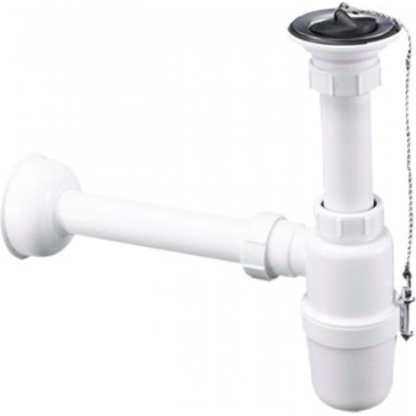 Siphon évier inox 1¼", bonde universelle, raccord mural, diamètre 32 mm, pour éviers plastiques et métalliques (1/5)