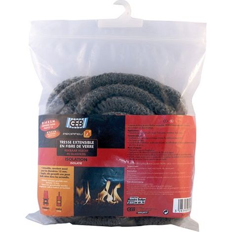 GEB – Tresse en fibre de verre extensible 14mm – Longueur 5m – Résiste jusqu'à 500°C – Pour étanchéité portes de fours et chaudières - 14mmx5m (1/7)