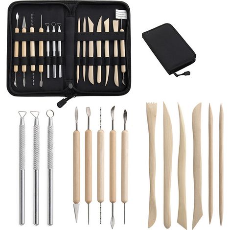 14 Outils de sculpture, tête double forme, manche en bois, pour argile céramique cire (1/5)