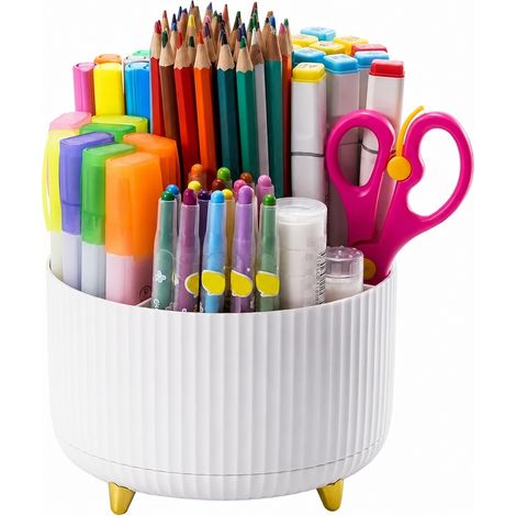 Porte-crayons rotatif à 360°, organiseur de bureau à 5 compartiments, rangement pour stylos de bureau (1/5)