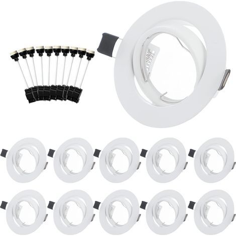 Set of 10 Recessed Spotlights, White Frame, GU10 Ceramic Socket, 30° Adjustable, For Living Room, Office (1/5)