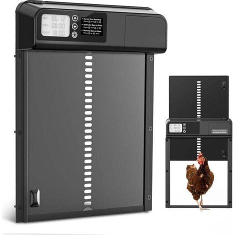 Porte automatique pour poulailler – Aluminium résistant à la corrosion – Étanchéité IP44 – Ouverture/fermeture manuelle et automatique (1/4)