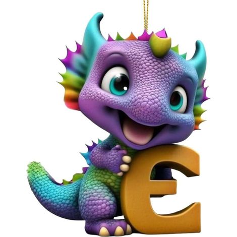 Pendentif De Noël En Acrylique - Lettre Alphabet Dinosaure - 3,1 Pouces - Décoration Arbre De Noël Ou DIY - Lettre E - Unité (1/5)