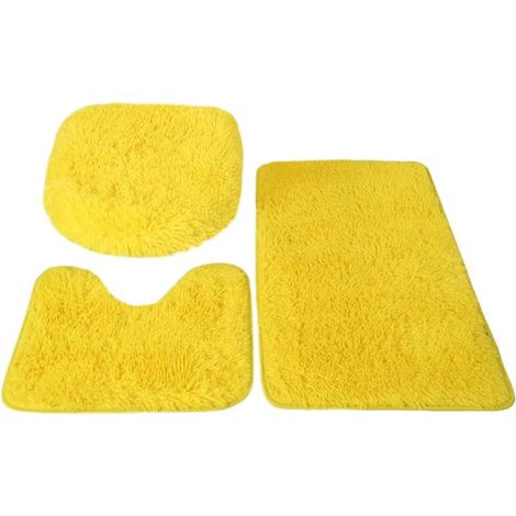 Tapis De Bain - Ensemble 3 Pièces Microfibre épaisse Absorbante Pour Salle De Bain Contour Et Abattant - Jaune (1/5)