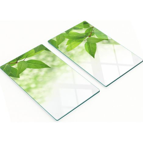 Tablas de cortar decorativas de cristal para cocina con dise帽o de hojas verdes, 2x30x52 cm.