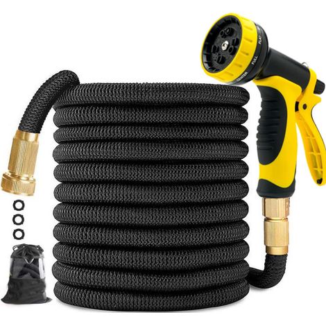 Tubo da giardino 50ft 15m Tubo più resistente in lattice Double Magic Garden con pistola a spruzzo a 9 funzioni Connettore in ottone massiccio 【Lunghezza retratta 17ft】(50ft) (1/5)