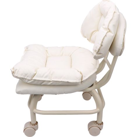 Tabouret bas à roulettes avec dossier imperméable en PU, pivotant à 360°, rembourrage souple, blanc. (1/5)