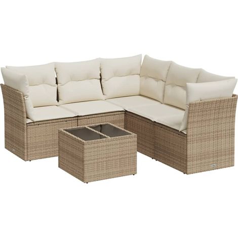 Juego de sofás jardín con cojines 6 pzas ratán sintético beige vidaXL (1/3)