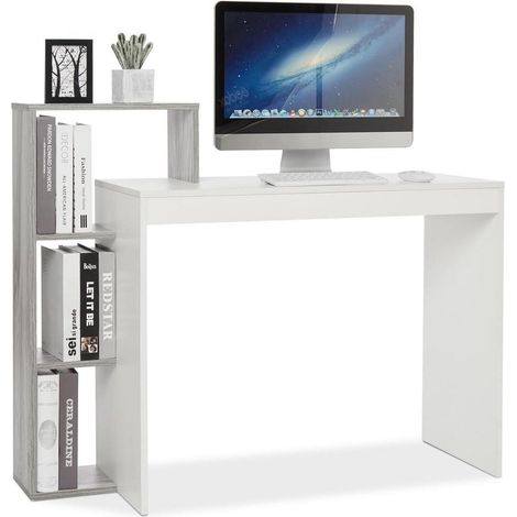 Schreibtisch Regal 3stöckig 110x40x92cm Heimbüro Weiß und Grau (1/5)