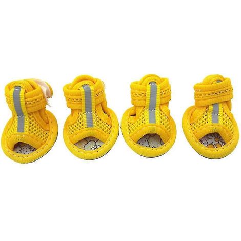 4er-Pack Hundeschuhe, einfarbig, rutschfeste Gummisohle, Hundesandalen für draußen-1-Yellow