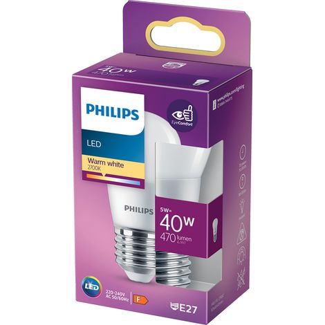 LAMPADA A LED 'SFERA' CALDA 2700K 4,3 W=40W E27 - 470 lm- 4 pezzi - PHILIPS