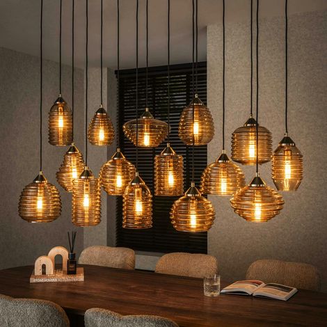 Suspension en verre strié 15 lampes ambrées NOVA (1/5)
