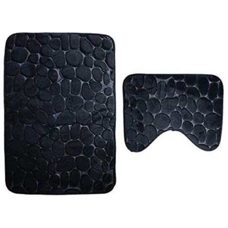 Lot de 2 Tapis de Bain Anti Dérapant et Le Tapis de Piédestal pour Salle de Bains Lavable a la Machine (50 80+40 50cm) - Noir (1/4)