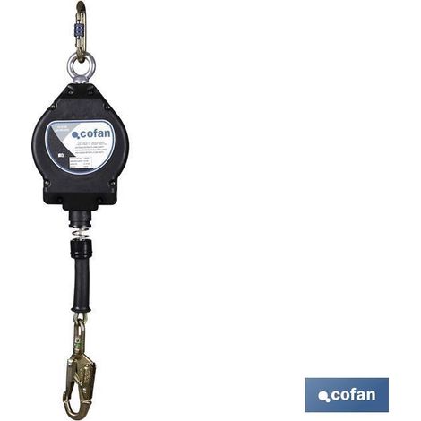 COFAN anticaida retractil cable 10 mts , Anticaída retráctil con cable de 10 m. Cuenta con una carcasa fabricada en polímero de alta resistencia con cable de acero galvanizado ø4,5