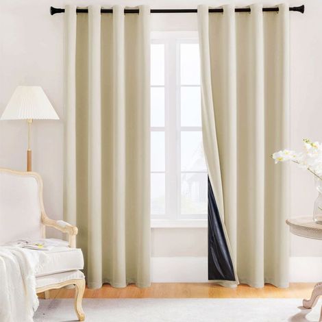 Rideaux isolants thermiques - Rideaux occultants double épaisseur 100 % insonorisés et isolants contre le froid - Style œillets 1 panneau 132 cm x 213 cm, beige foncé (460 g/m²) (1/5)
