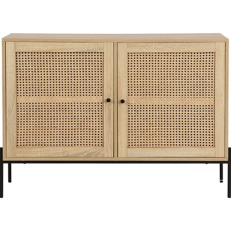 Buffet 2 portes en cannage naturel et effet chêne 110 cm - Iris (1/5)