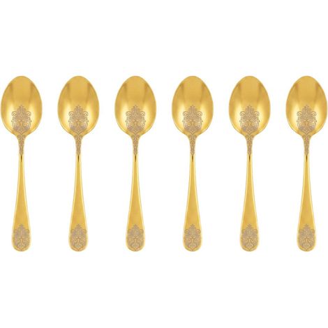 Lot de 6 Petites Cuillères à Café Dorées Brillantes en Métal 13,6 x 3 x 0,25 cm - PANGIVO (1/2)