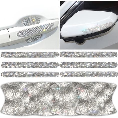 8 autocollants protecteurs brillants pour poignées de porte de voiture, décalque couvre-bols de porte strassés en cristal, accessoires de voiture pour femmes Silver (1/5)