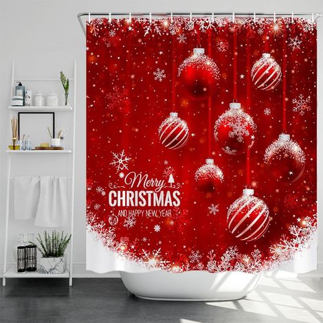 Rideau De Douche - Boules De Noël Rouges - 90 X 180 Cm - Polyester 100 % - Pour Salle De Bain Chambre Ou Séparateur D'Espace - 1 Pièce (1/5)