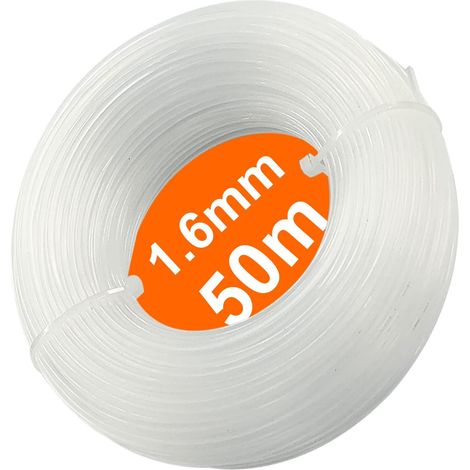 Fil rond en nylon pour débroussailleuse - Diamètre : 1,6 mm - 50 m - Fil souple pour la maison, le parc, le jardin - 1 pièce - Blanc N16 (1/5)