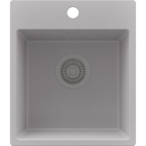 PRIMAGRAN Evier Cuisine en Granit 38x44cm,Lavabo 1 bac + Kit de Vidage, Évier à Encastrer au meuble 40cm - Riga Easy, Gris