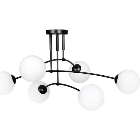 Suspension Emibig Pregos 6 noire, verre blanc, 6xE14 (1/5)