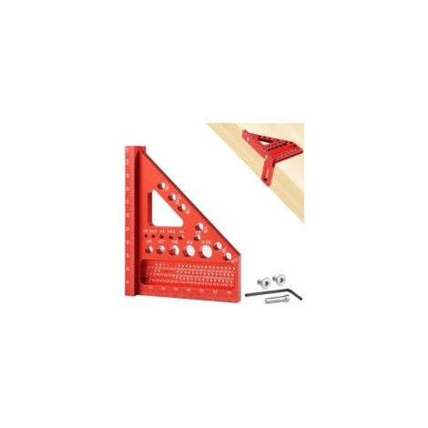 3D Multi Angle Équerre Menuisier, Équerre Charpentier Règle de Mesure pour le Travail du Bois, Multifonctionnel en Aluminum Règle de Menuisier Triangulaire de 22.5 à 90 Degrés, Rouge (1/5)