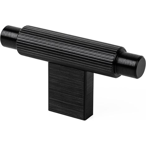 pomo aluminio modelo arpa acabados efecto inox, laton cepillado, negro cepillado acabado negro cepillad dist. agujero 70x37