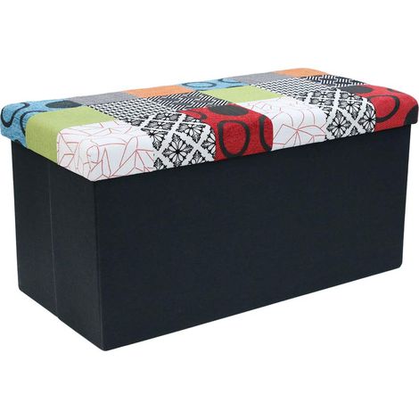 HOME DECO FACTORY HD6507 Cassapanca Patchwork Seduta Pieghevole, Ingresso, Soggiorno, Camera da Letto, Sala da Pranzo, mobile-76 x 38 x 38 cm, Poliestere Legno, Multicolore, 76 x 38 x 38 (1/5)