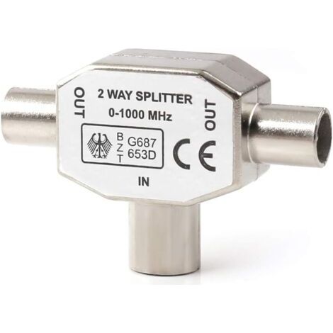 Connecteur coaxial d'antenne coaxiale pour deux antennes femelles, type T / F Distributeur d'antenne entièrement blindé Distributeur bidirectionnel pour adaptateurs TV / T- (1/4)