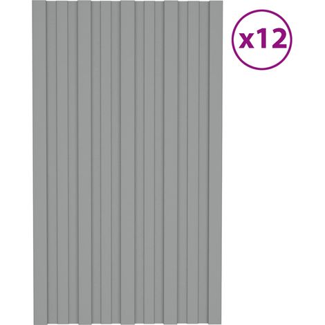 Panneau de toiture 12 pcs Gris 80 x 45 cm Acier galvanisé (1/5)