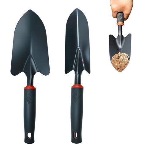 Lot de 2 truelles de jardin, petite pelle à main avec lame large pour creuser et bout étroit pour transplanter, truelles de jardinage pour désherber, ameublir le sol, planter (1/5)