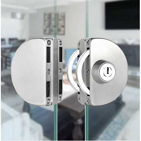 Sans Perçage Serrure de Porte en Verre en Acier Inoxydable Serrure de Porte en Verre double Serrure de Porte en Verre Centrale Double Porte Coulissante Porte en Verre (1/4)