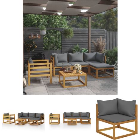 6-tlg. Garten-Lounge-Set mit Auflagen Massivholz Akazie (1/5)