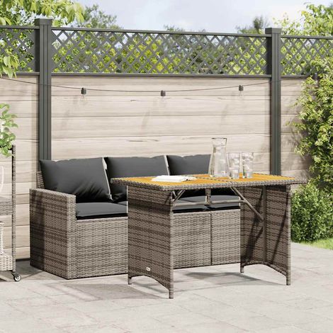 Salon de jardin avec canapé 3 places, table et coussins gris en résine tressée, 29kg - PANGIVO (1/5)