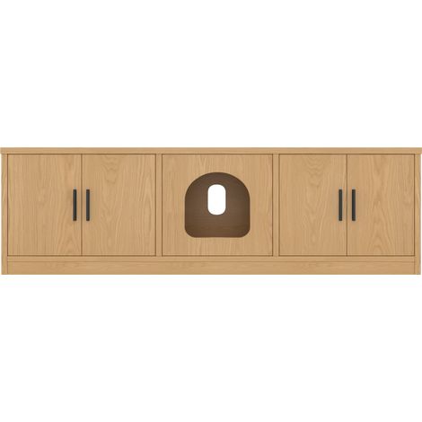 Mobile lettiera per gatti 140 x 40 x 45,5 cm rovere con tiragraffi e ventilazione (1/5)