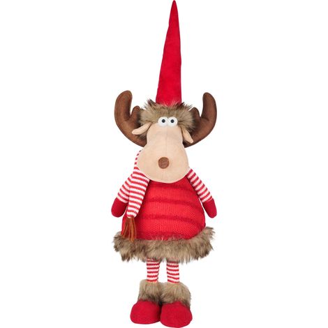 Figur MagicHome Weihnachten, Rentierkuh mit Schal, Stoff, rot, 18x16x55 cm