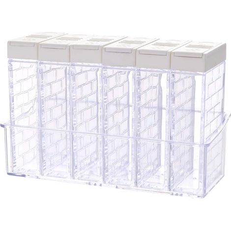 6er-Set transparente Gewürzgläser, Gewürzbox aus Kunststoff mit Tablett, Gewürzbox für Camping, Gewürzspender, wiederverwendbar, zum Kochen und Grillen (1/5)