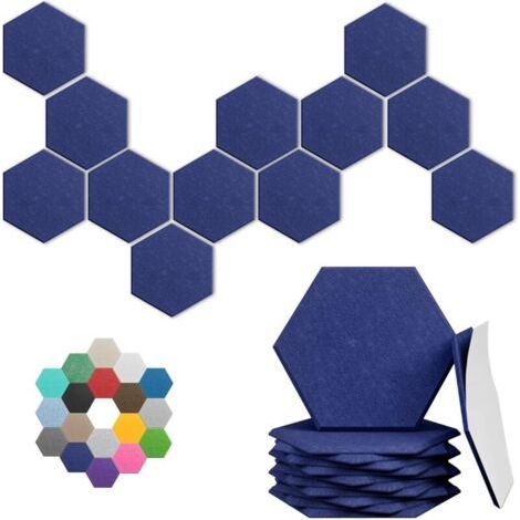 Lot de 12 panneaux acoustiques hexagonaux, 30 x 26 x 1 cm, réduction du bruit améliorée, design DIY pour studios et bureaux (bleu saphir) (1/5)