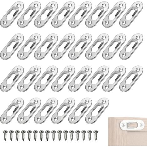 Attache Cadre 30 Pièces Fixation Invisible Étagère, Fixation Meuble Suspendu, 42 mm x 15 mm Cintres de Trou de Serrure en Métal avec 60 Vis, pour Accrocher Mur Intérieur, Cabinet, Miroirs et Cadres Ph (1/5)
