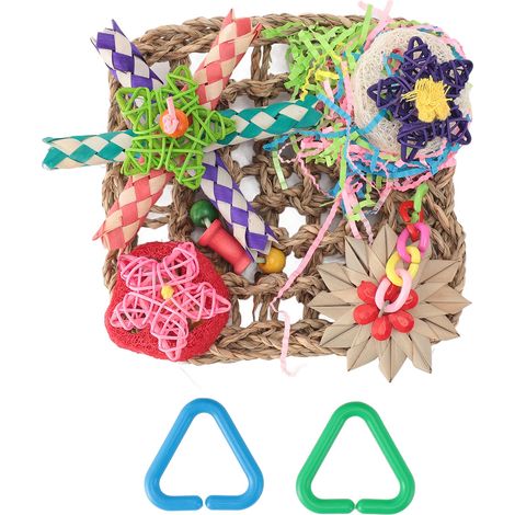 Tapis d'Escalade pour Oiseaux - Luffa Naturel & Jouets à Mâcher Colorés - Filet Tissé Multifonctionnel pour Perruches et Inséparables (1/4)