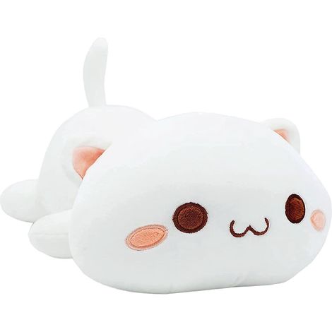 Coussin en peluche, coussin mignon en forme de chat, traversin pour canapé ou lit, cadeau d'anniversaire pour bébés filles et garçons, blanc (1/5)