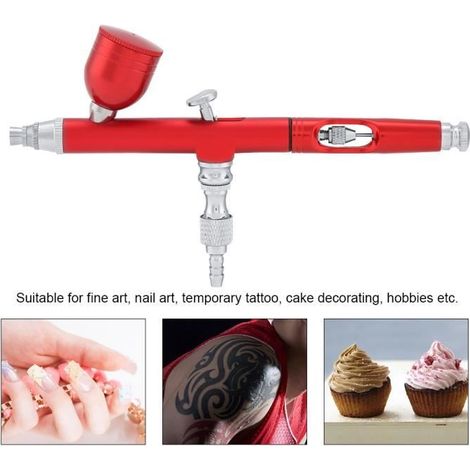 Pistolet à aérographe double action 0.3mm Spray Art Paint Tattoo Nail Tool Kit (Rouge)-Eiffelshop-Ywey (1/5)