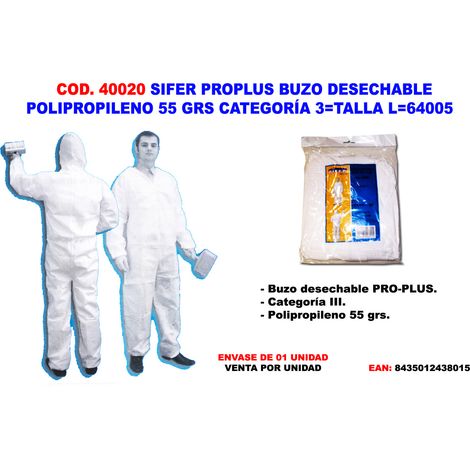 sifer traje buzo mono epi proteccion fitosanitaria tejido pp. 55gr cat 3 talla l